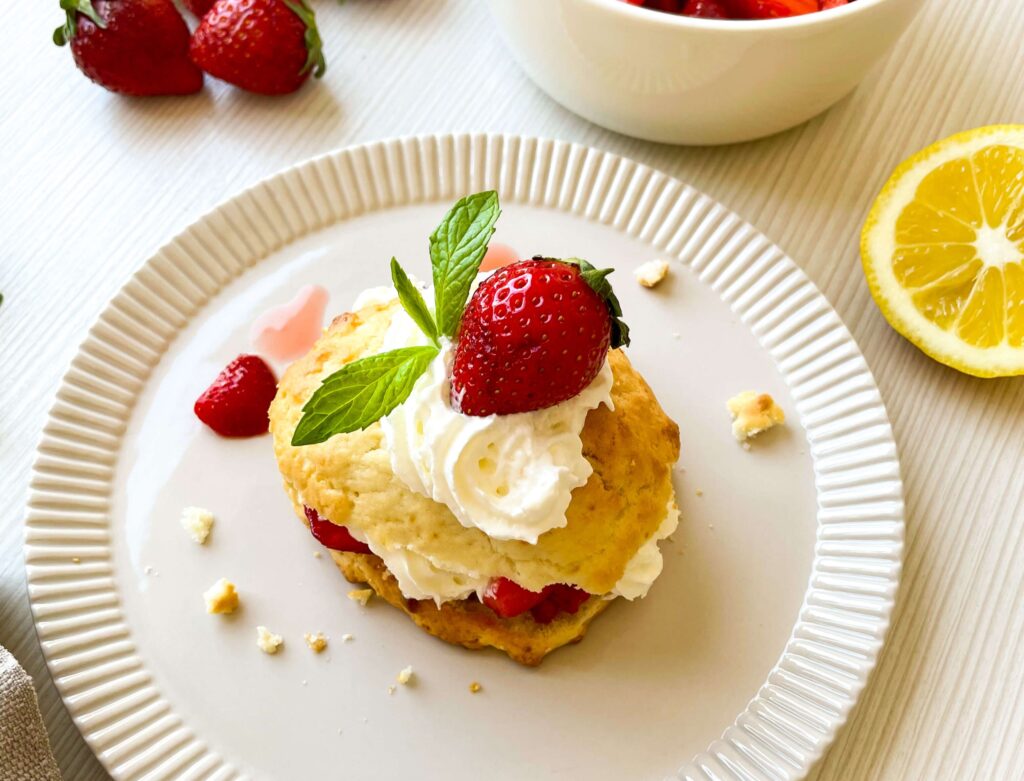 Lemon Strawberry Shortcake on a white plate