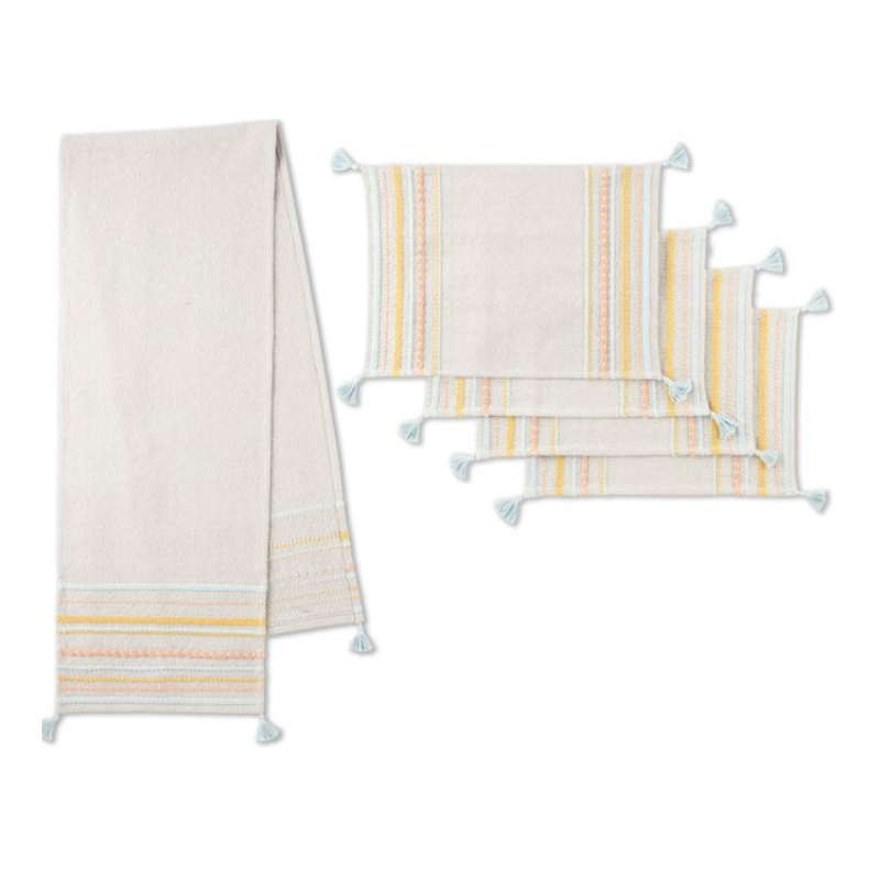 Stripe Runner and 4 Piece Placemat Set