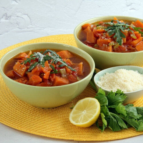 Two bowls of Sweet Potato Soup