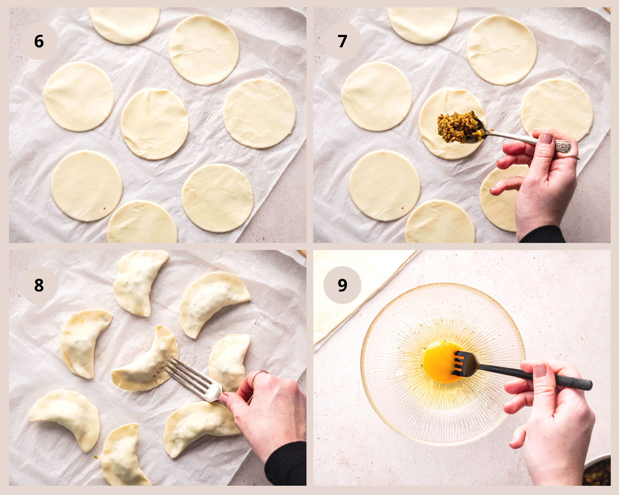 inserting and sealing the seasoned beef filling