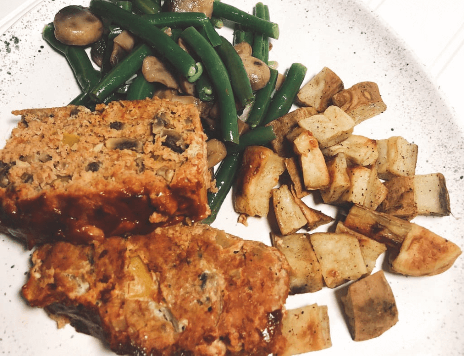 A closeup of a serving of Homemade Turkey Meatloaf