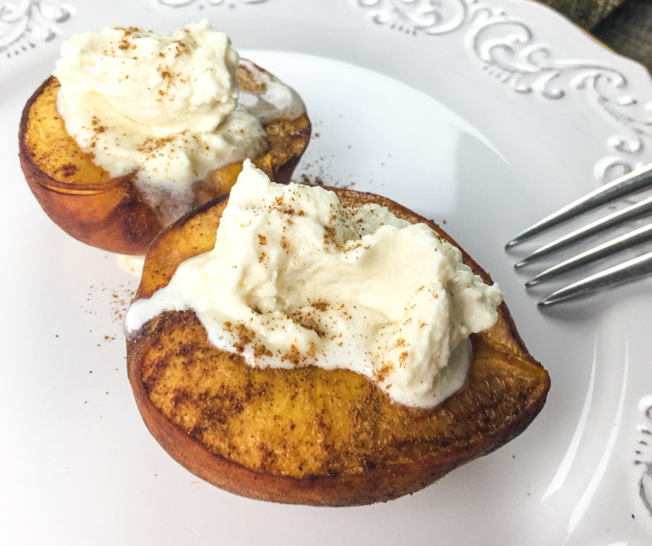 Baked Peaches with Balsamic Glaze and Whipped Cream