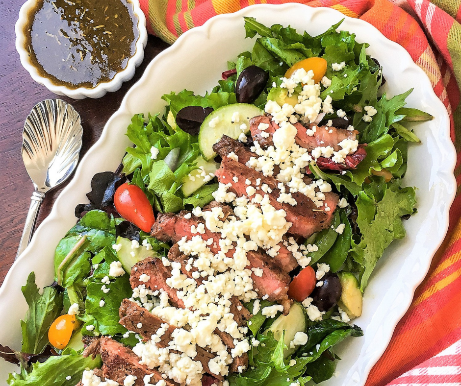 Fresh Greek Salad with Steak