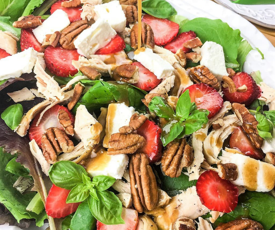 Strawberry Chicken Salad with Pecans and Feta