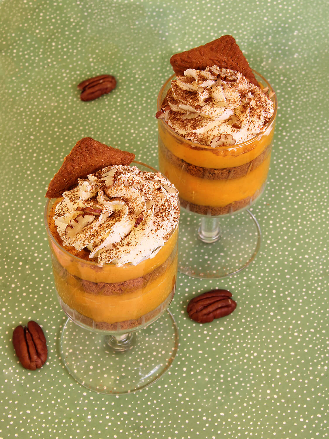 Two tall glasses of Creamy Pumpkin Mousse