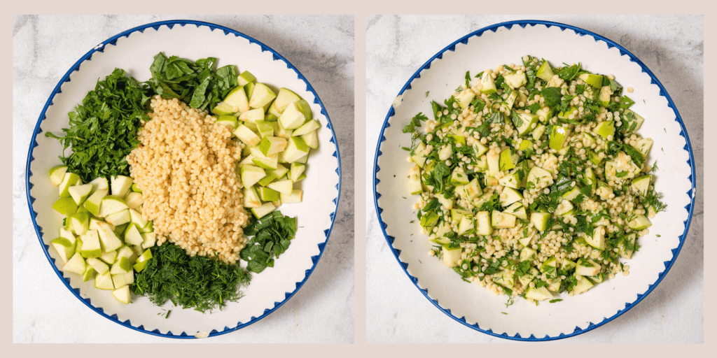 mixing the couscous salad