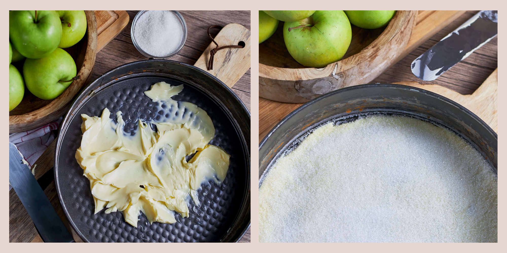 placing butter and sugar at the bottom of the pan