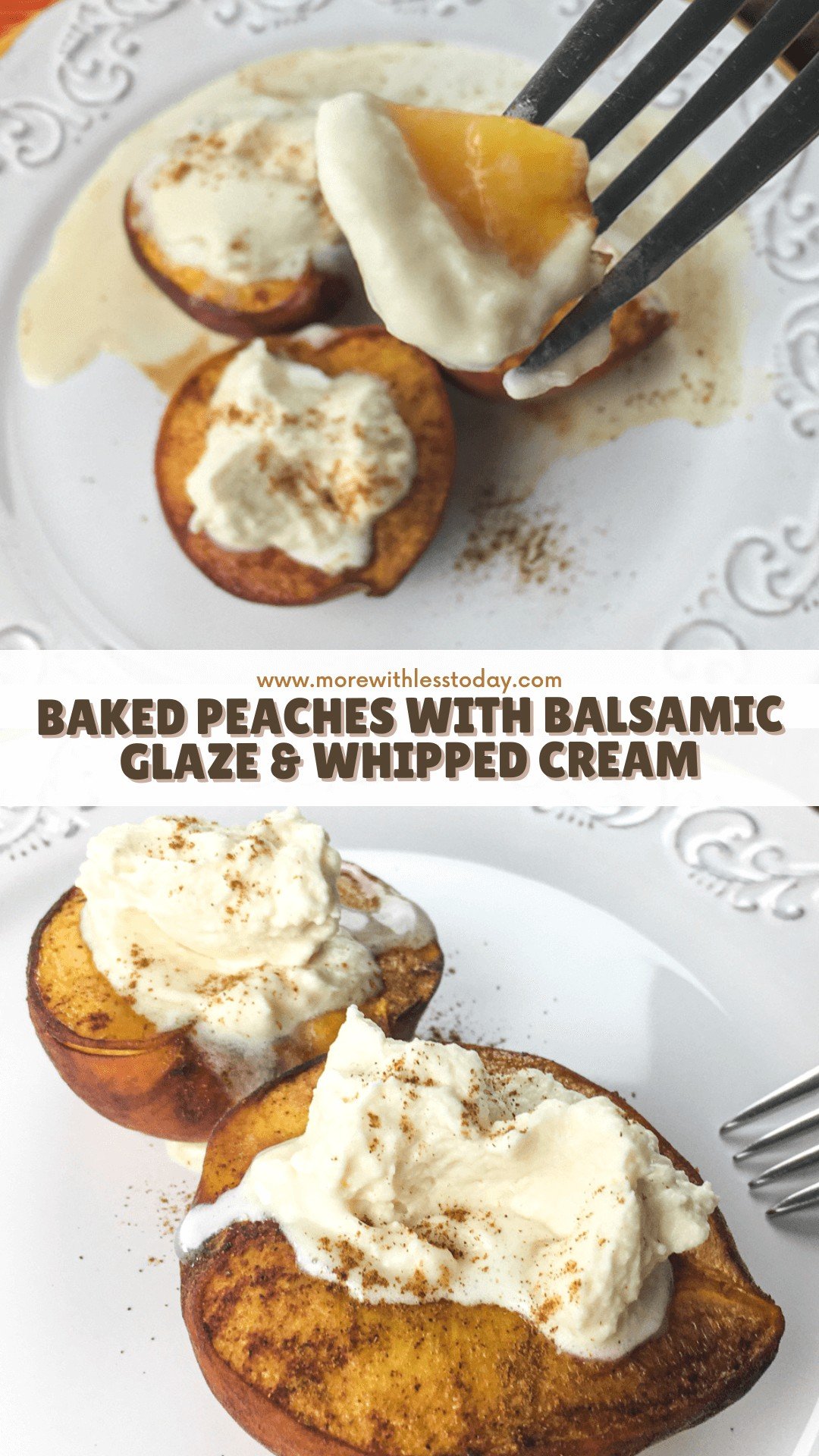 Baked Peaches with Balsamic Glaze and Whipped Cream - PIN