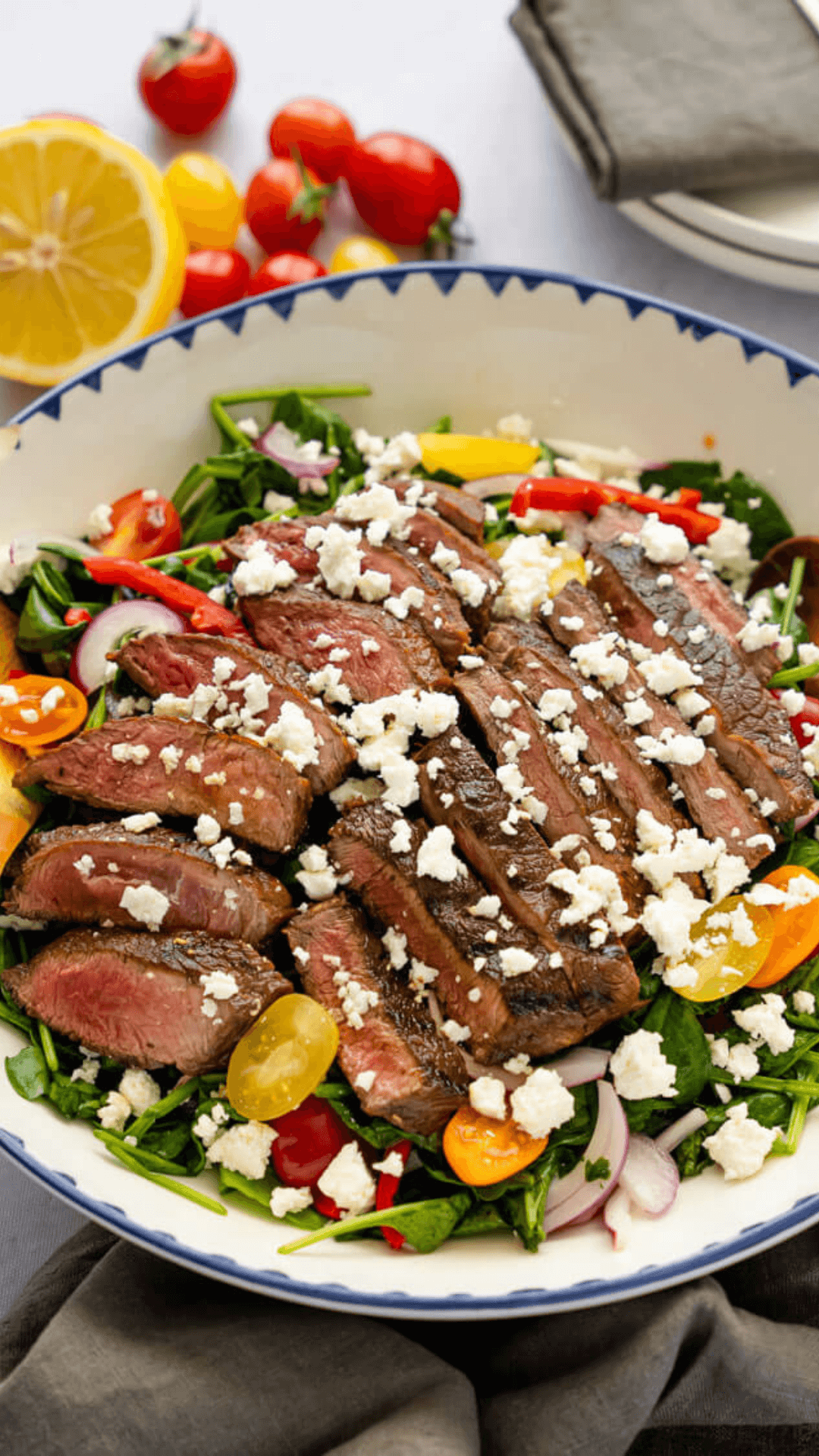 Balsamic Steak Salad on a white bowl