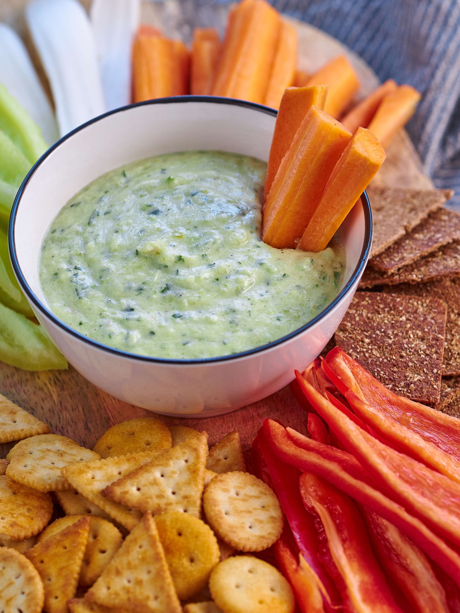 Carrot sticks in Roasted Zucchini Dip