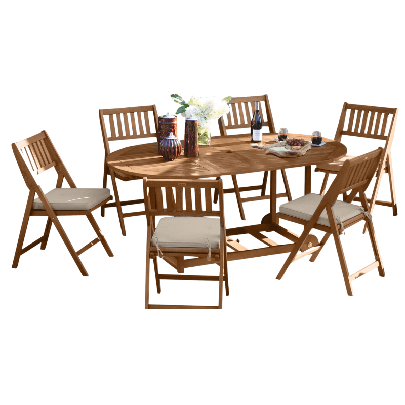 Lira Oval Eucalyptus 7-Piece Folding Dining Set