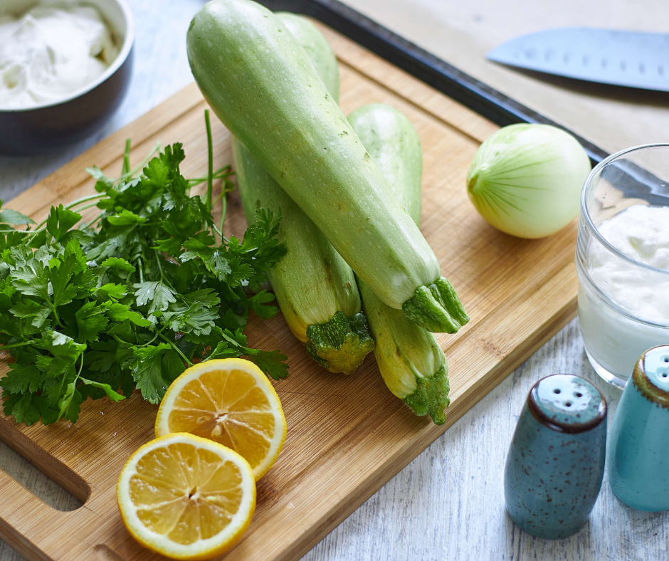 Roasted Zucchini Dip ingredients; zucchini, parsley, lemons