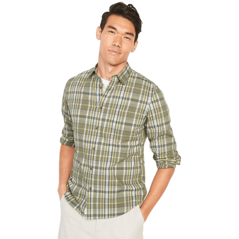 Slim-Fit Built-In Flex Plaid Everyday Shirt - old navy outlet and old navy clearance