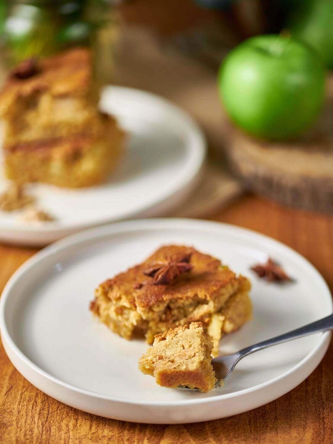 A closeup on a slice of Cinnamon Apple Blondies