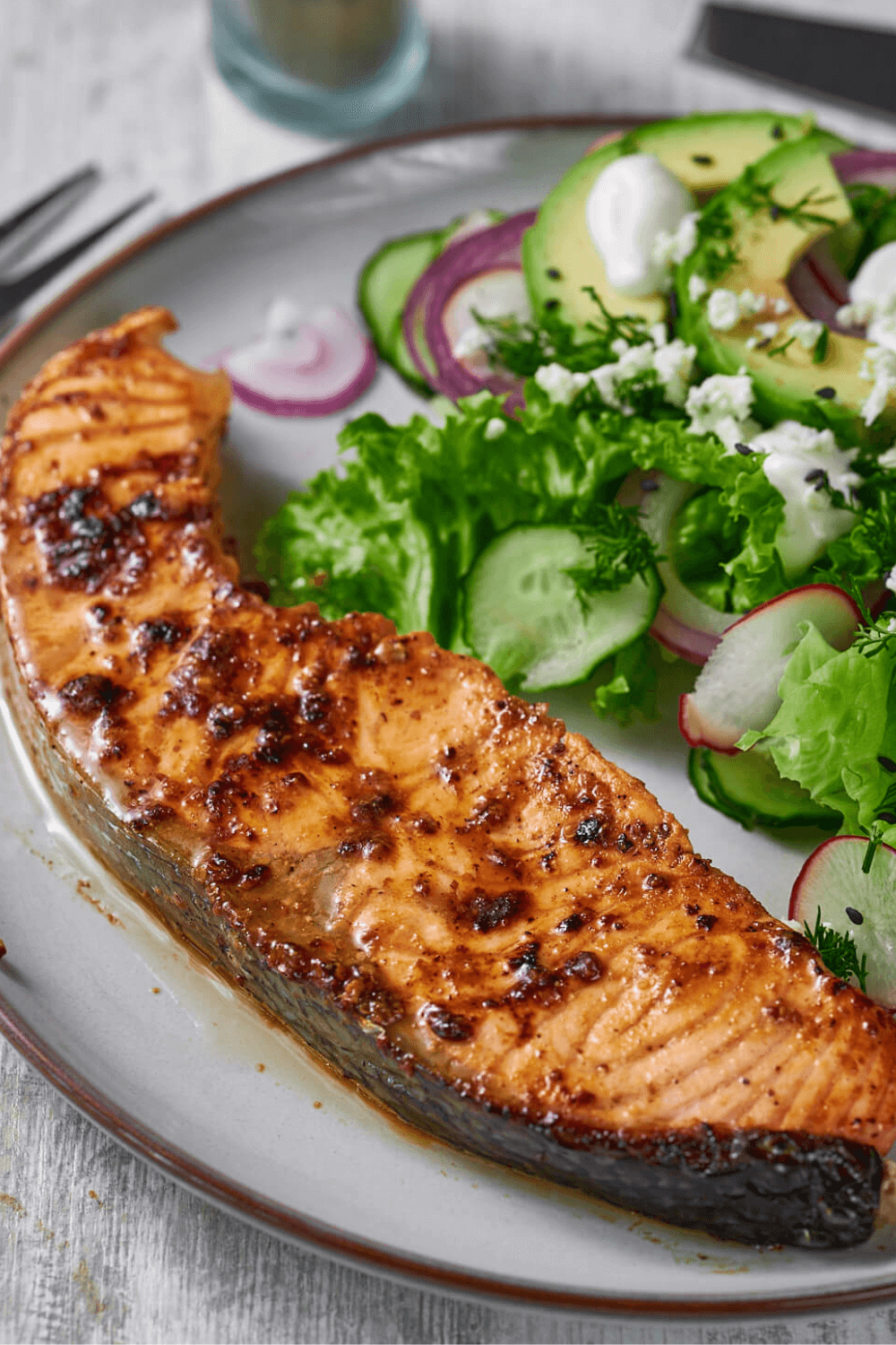 Close up of grilled salmon fillet