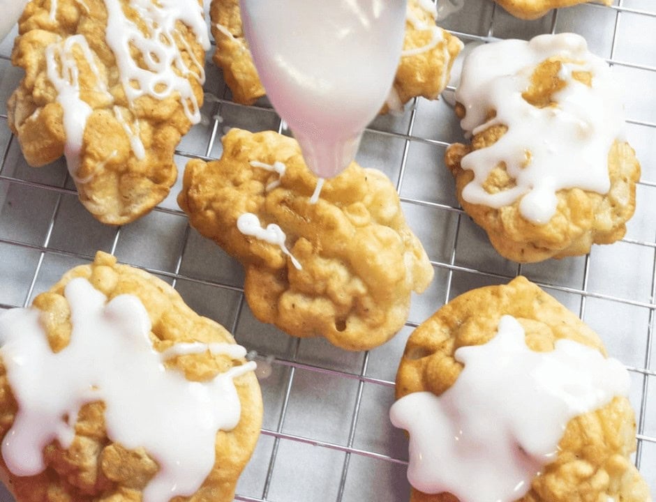 Glazing the Homemade Apple Fritters