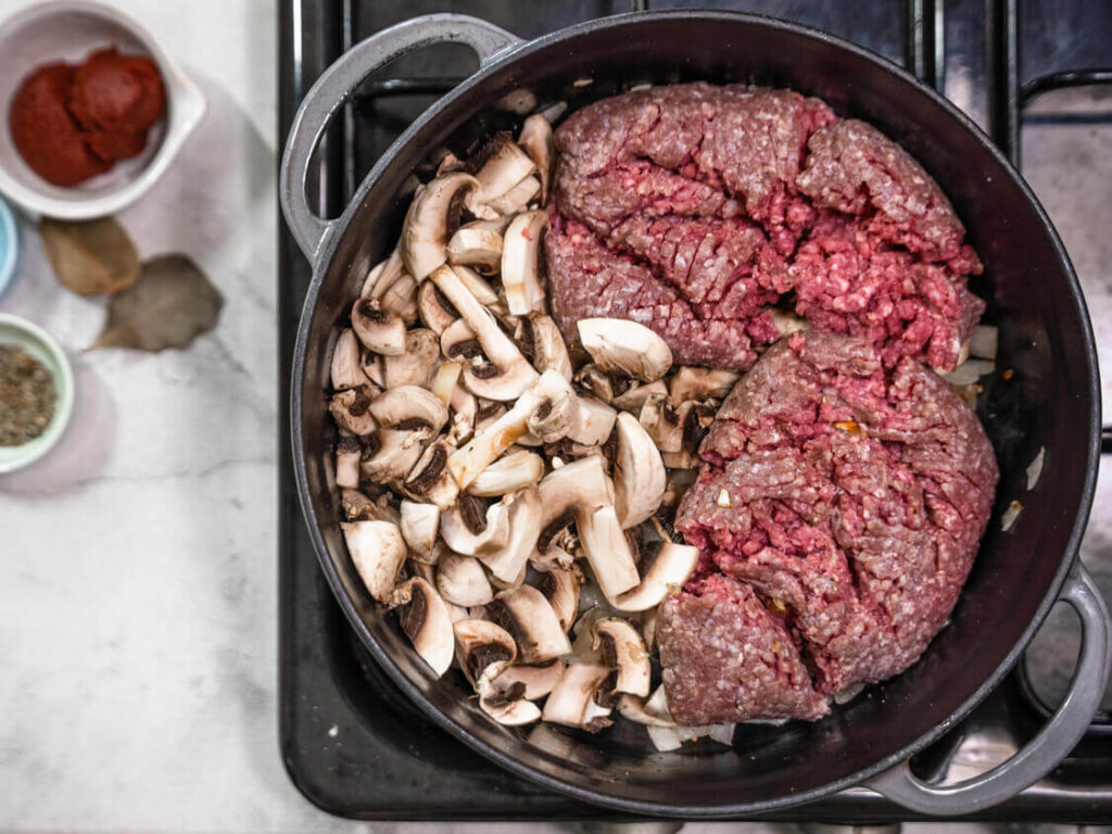 Mushrooms and ground beef