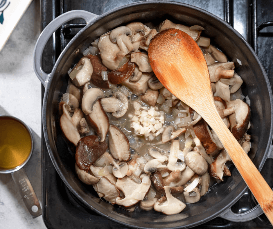 Saute mushrooms with onions