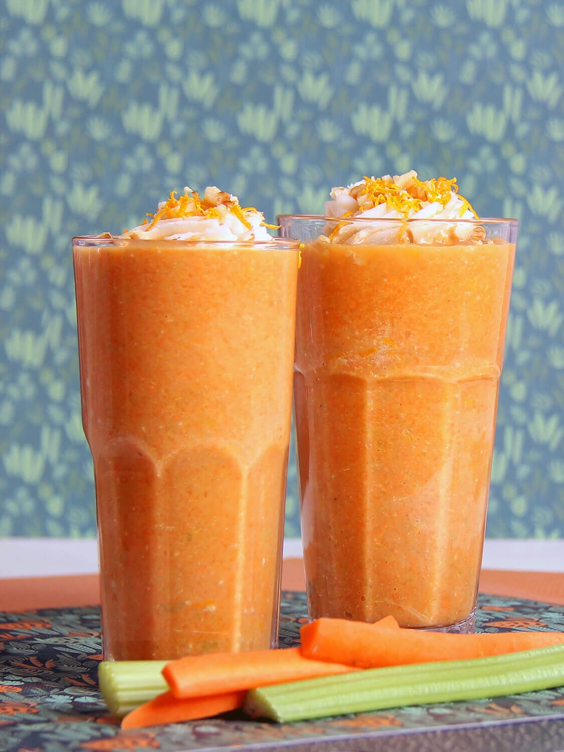 Two glasses of Carrot Cake Smoothie