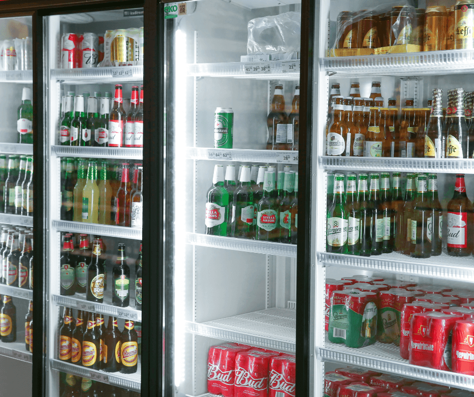 Fridges filled with sodas and alcohol