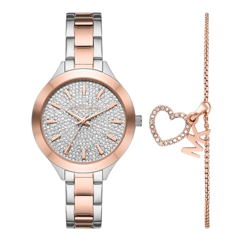 Pavé Two-Tone Watch and Heart Bracelet Set