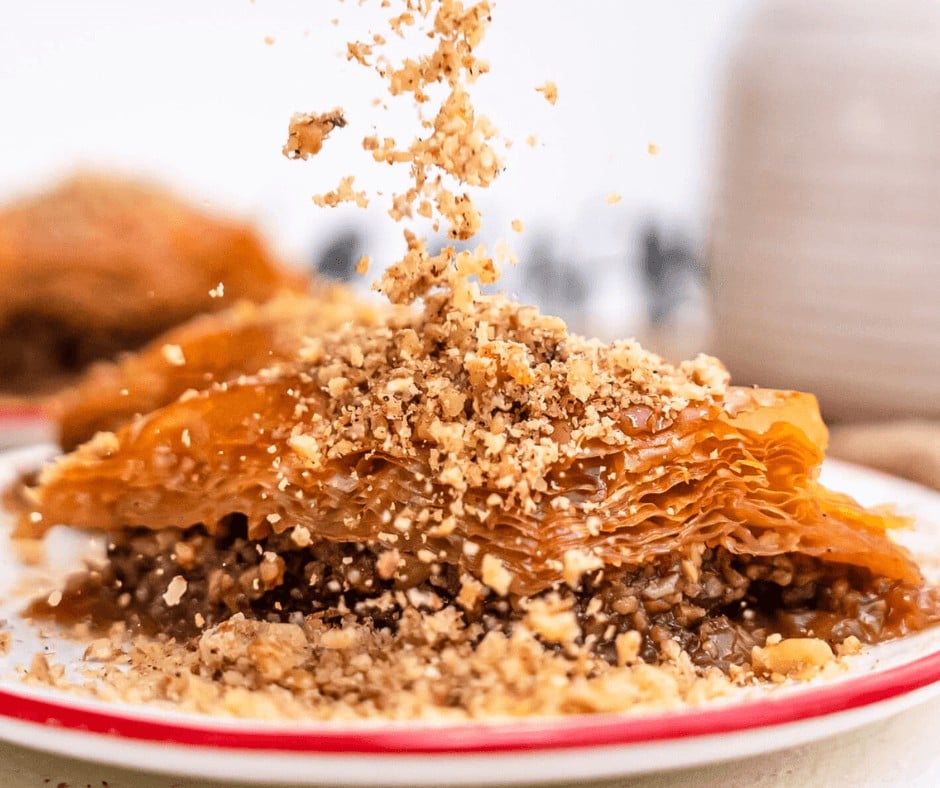 A serving of Easy Honey Walnut Baklava