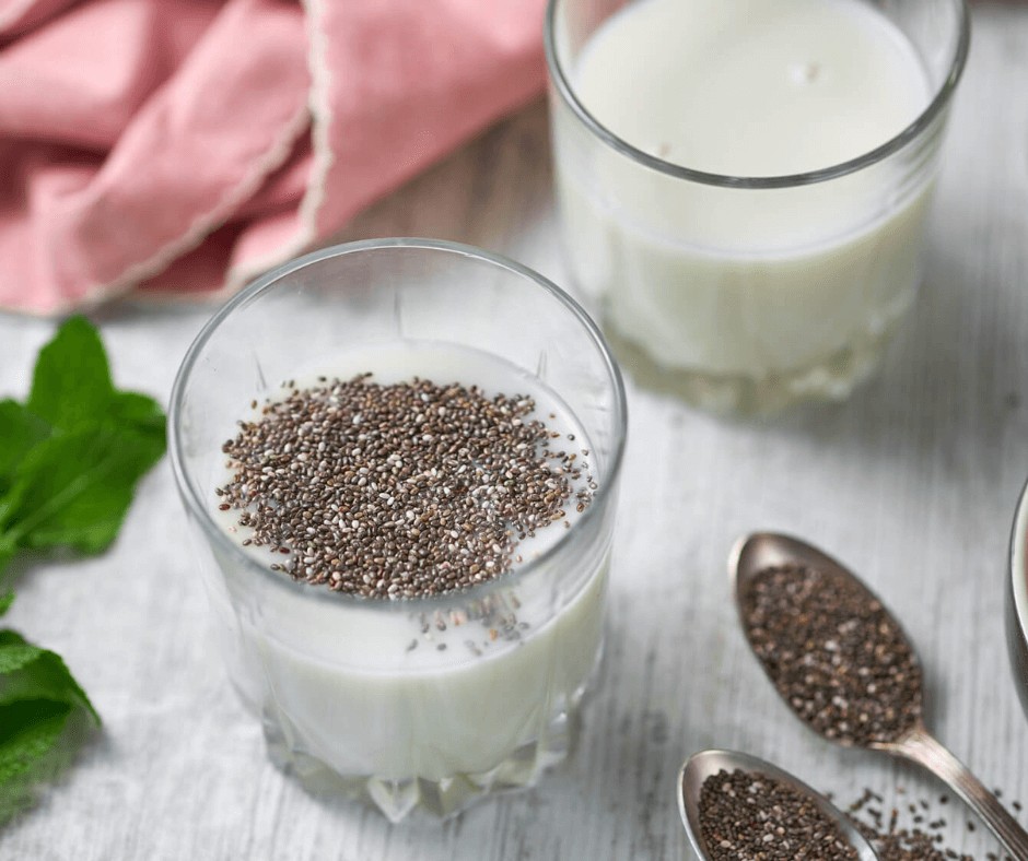 Adding chia seeds to the milk