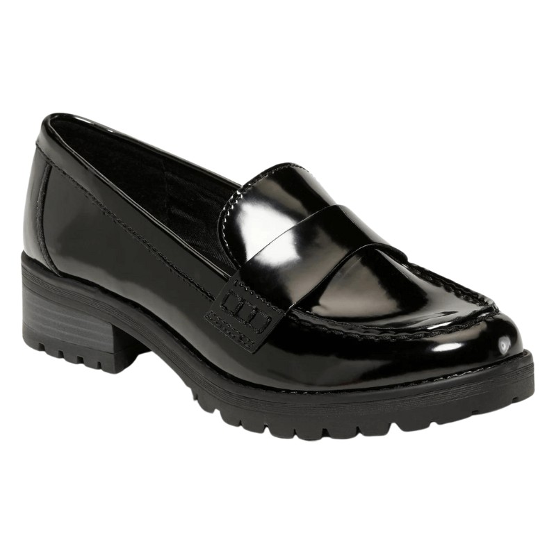Faux-Leather Chunky-Heel Loafer Shoes