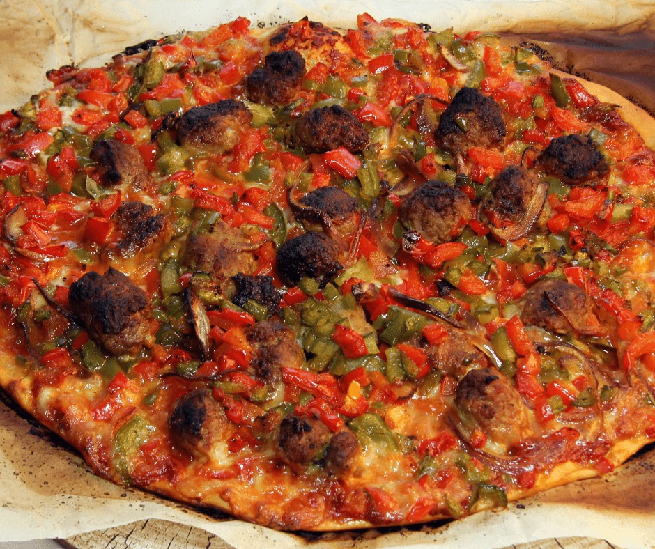 Freshly made Italian Sausage and Mixed Pepper Pizza