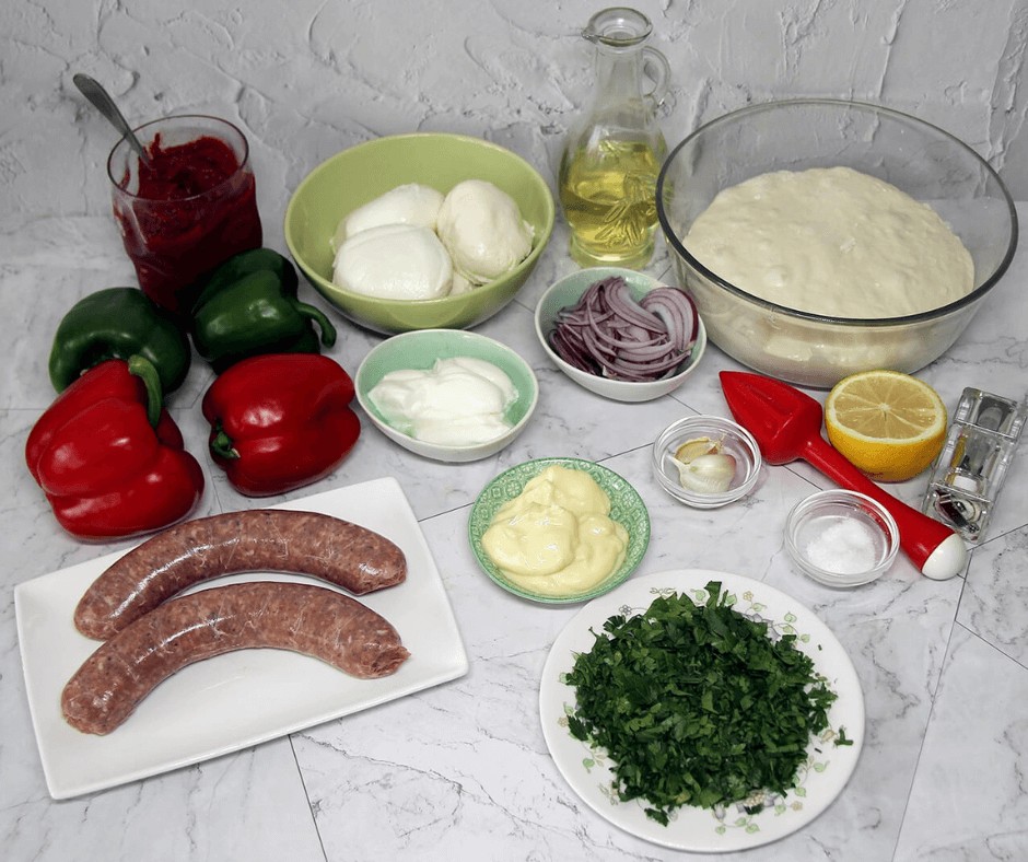 Italian Sausage and Mixed Pepper Pizza ingredients