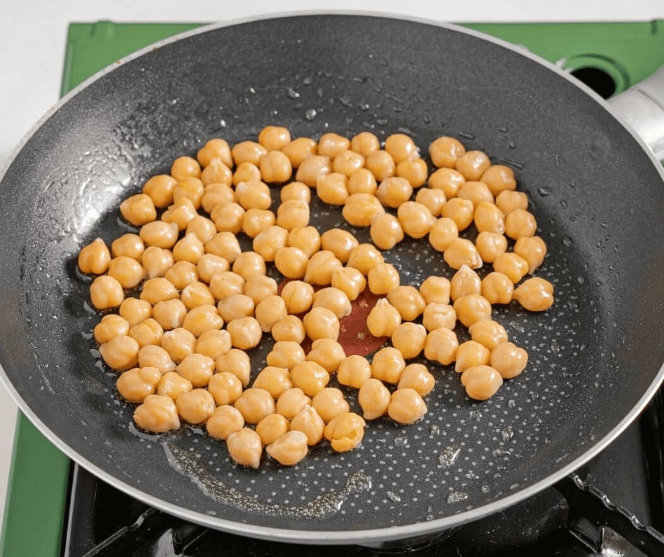 Making crispy chickpeas for Best and Creamy Winter Soup