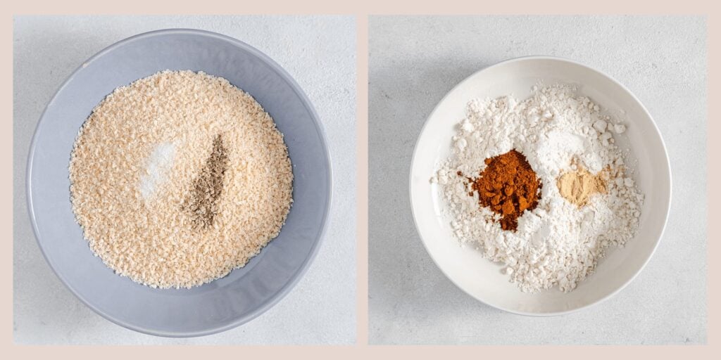 Making the panko breadcrumbs mixture and seasoned flour