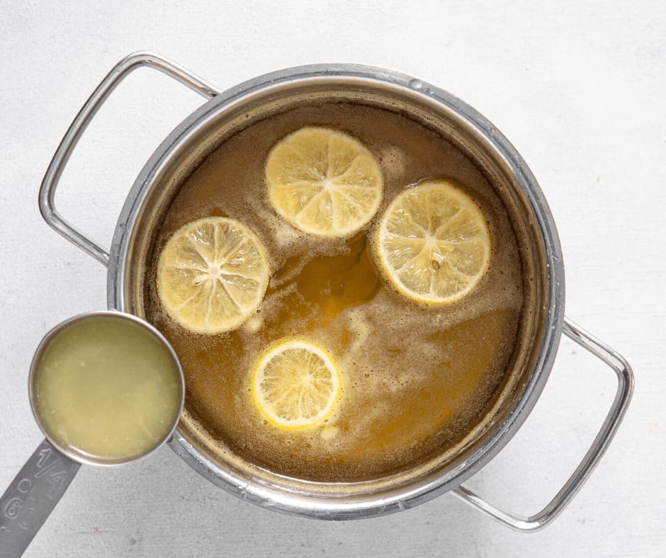 Making the sweet honey sauce for baklava