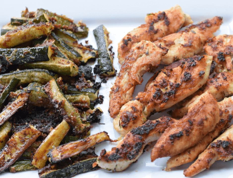 Chicken Tenders and Parmesan Zucchini Fries