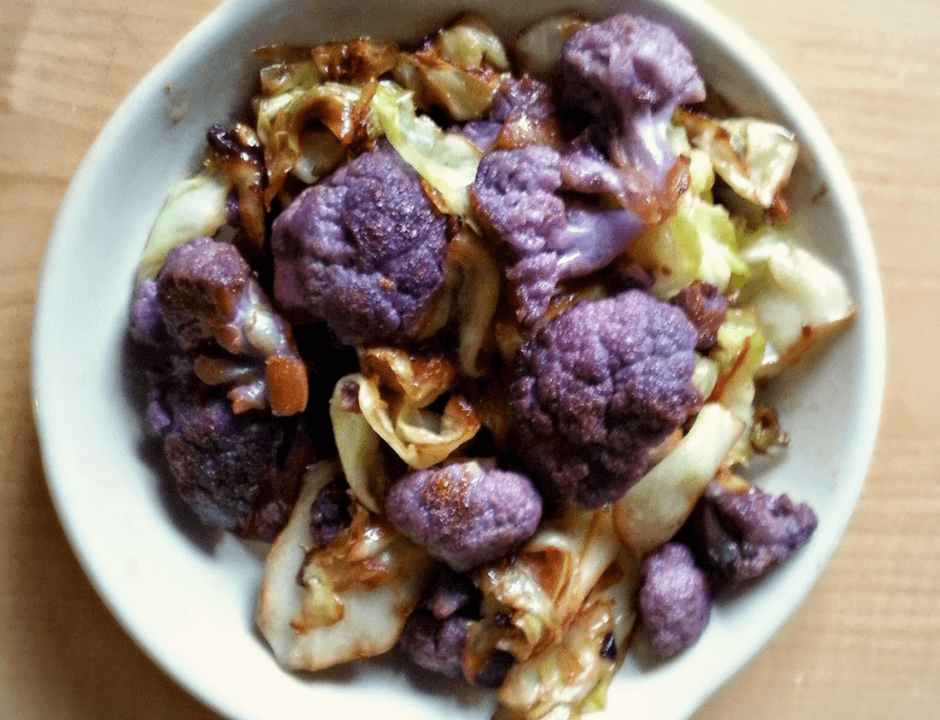 Garlic Roasted Purple Cauliflower and Cabbage