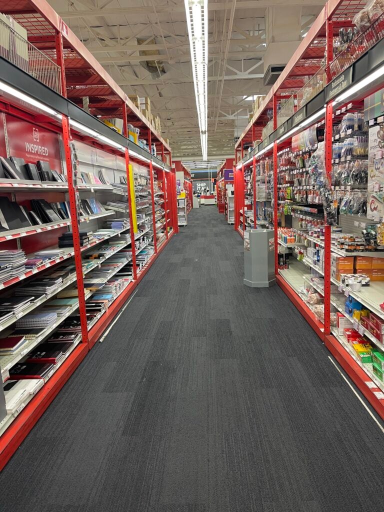 inside aisle of Staples store