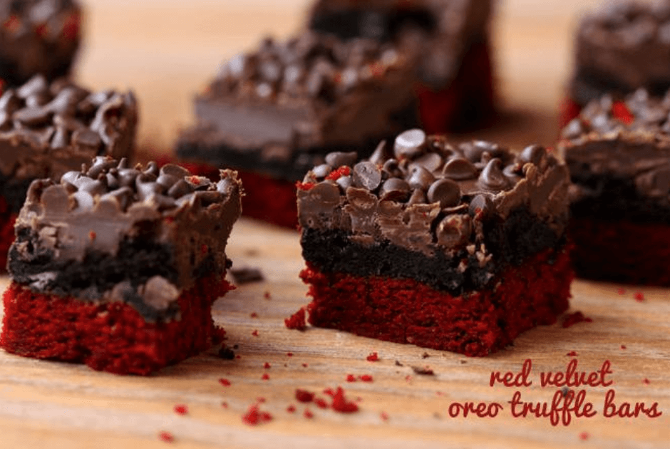 Red Velvet Oreo Truffle Brownie Bars