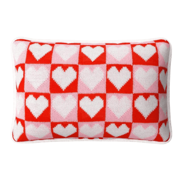 Valentine's Day Knit Checkered Hearts Lumbar Throw Pillow