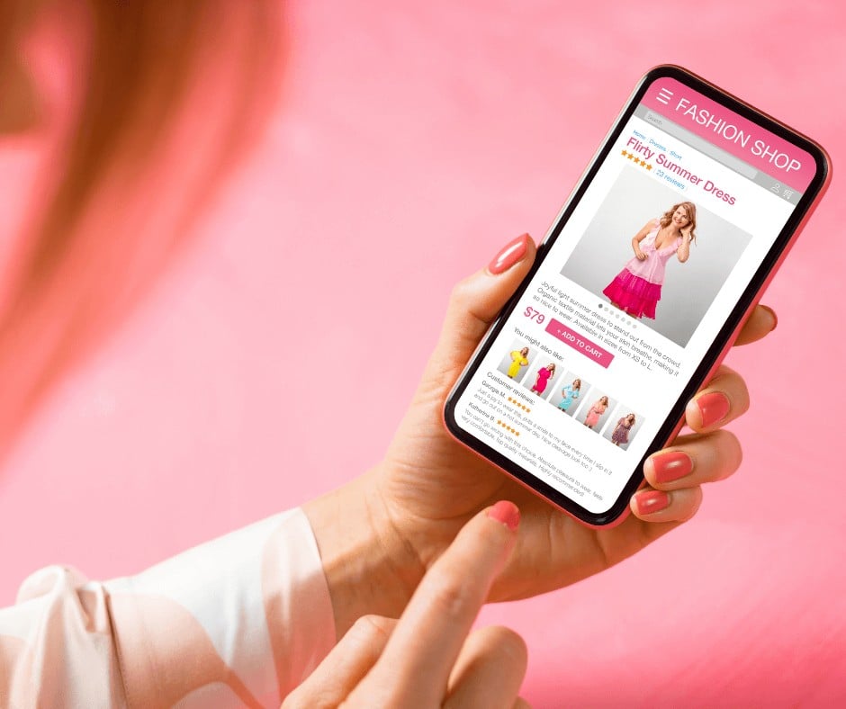 A woman looking at an online fashion shop on her phone