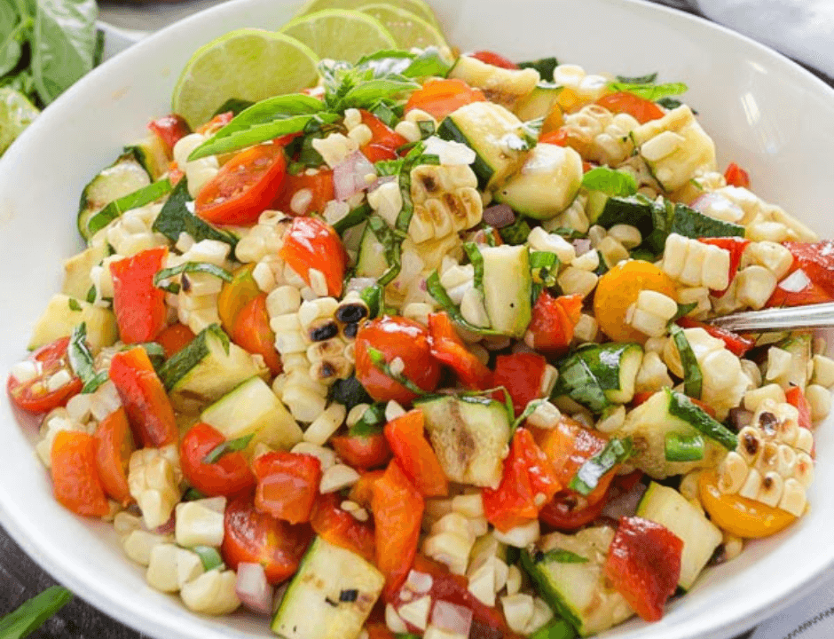 Basil Lime Charred Corn Zucchini Salad