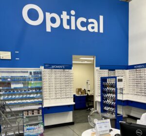 Sam's Club Optical sign and eyeglasses display
