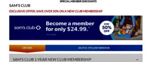 graphic of Sam's Club membership promotion for 50% off the first year