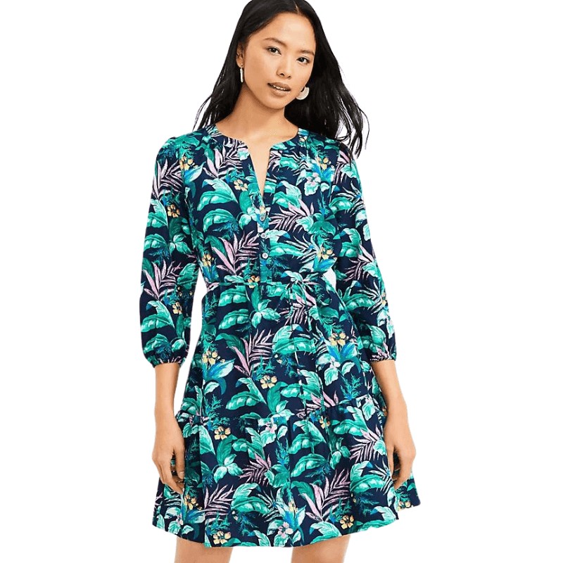 Tall Palm Henley Flounce Shirtdress - LOFT Clearance