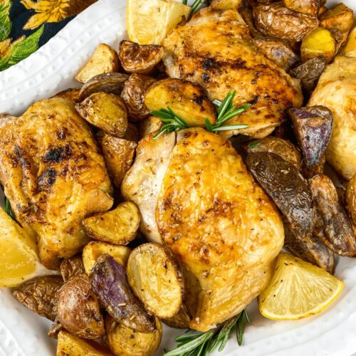 A full plate of Rosemary Lemon Boneless Chicken Thighs