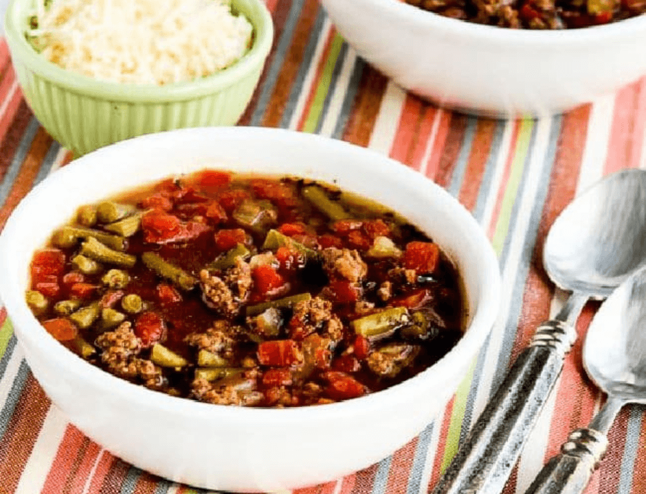 Instant Pot Soup with Ground Beef, Green Beans, and Tomatoes