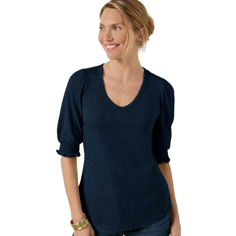 Smocked V-Neck Tee - Travel Clothes for Women Over 50