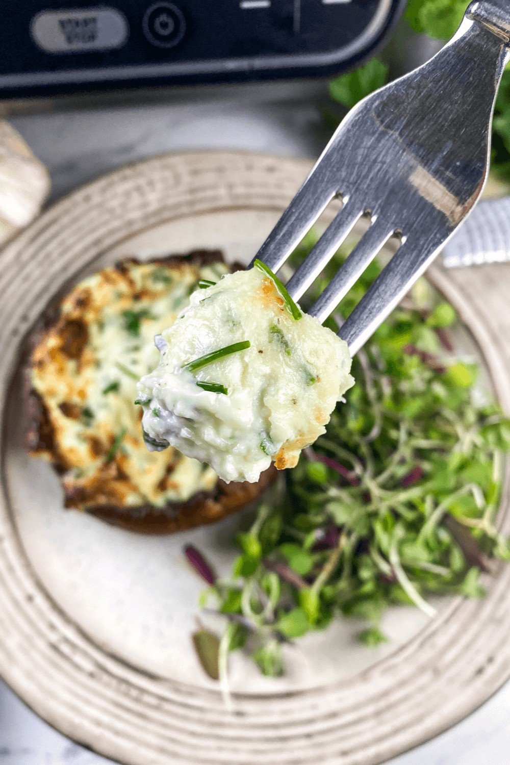 A closeup of a Stuffed Portobello Mushroom's filling