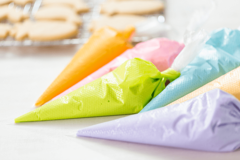 A closeup of colorful Easter icing