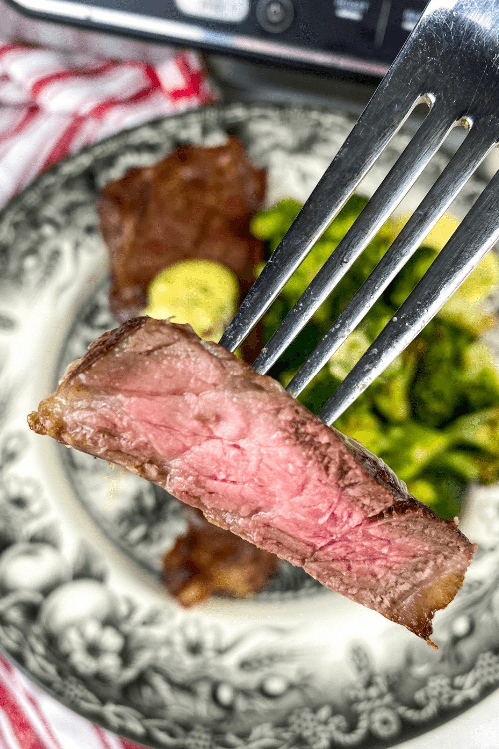 A slice of medium rare Air Fryer Steak