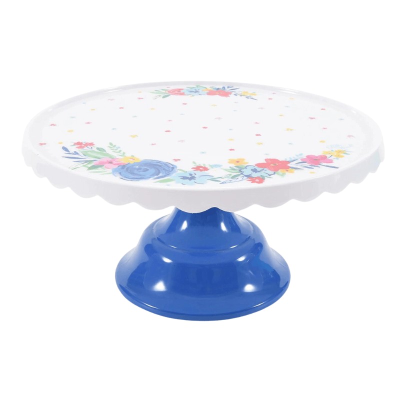 Blue Floral Scalloped Cake Stand - The Pioneer Woman Clearance
